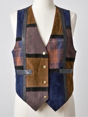 Vintage 90s Suede Vest Patchwork Boho Festival Grunge Western Nan Elliot Size S